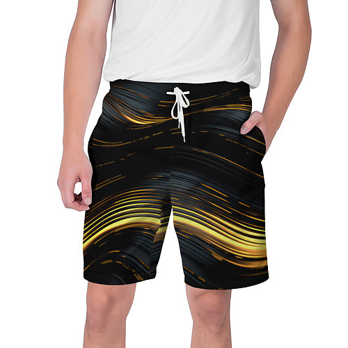 Мужские шорты Золотые волны на черном фоне / 3D-принт – фото 1