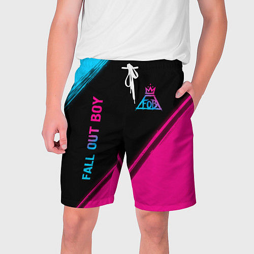 Мужские шорты Fall Out Boy - neon gradient: надпись, символ / 3D-принт – фото 1