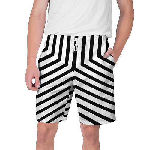 Мужские шорты Черно-белые полосы в узоре / 3D-принт – фото 1