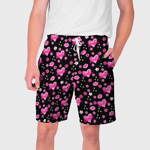 Мужские шорты Черный фон, барби и цветы / 3D-принт – фото 1