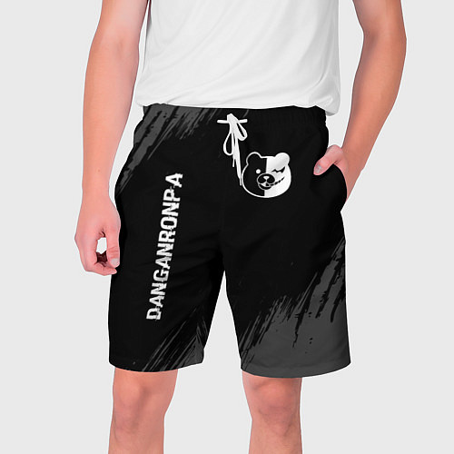 Мужские шорты Danganronpa glitch на темном фоне: надпись, символ / 3D-принт – фото 1