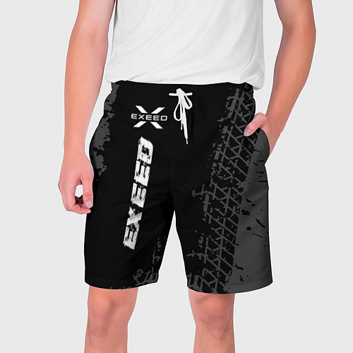 Мужские шорты Exeed speed на темном фоне со следами шин: по-верт / 3D-принт – фото 1