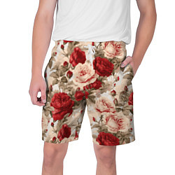 Шорты на шнурке мужские Розы паттерн, цвет: 3D-принт