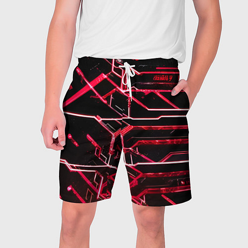 Мужские шорты Неоновые линии красные / 3D-принт – фото 1