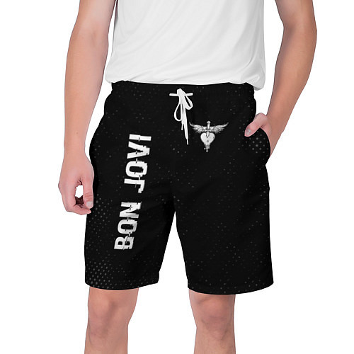 Мужские шорты Bon Jovi glitch на темном фоне: надпись, символ / 3D-принт – фото 1