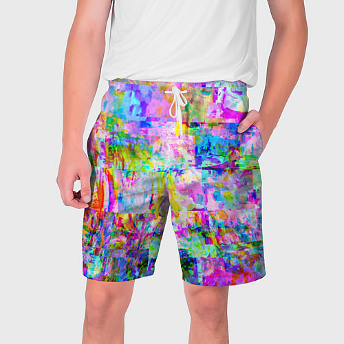 Мужские шорты Яркий неоновый абстрактный Glitch / 3D-принт – фото 1