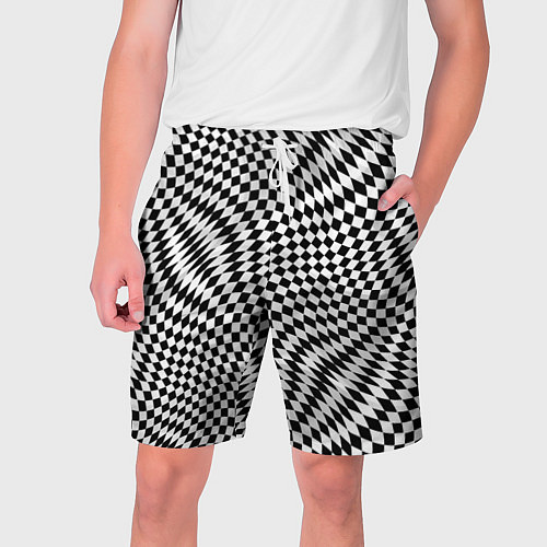 Мужские шорты Черно-белая шахматная иллюзия / 3D-принт – фото 1