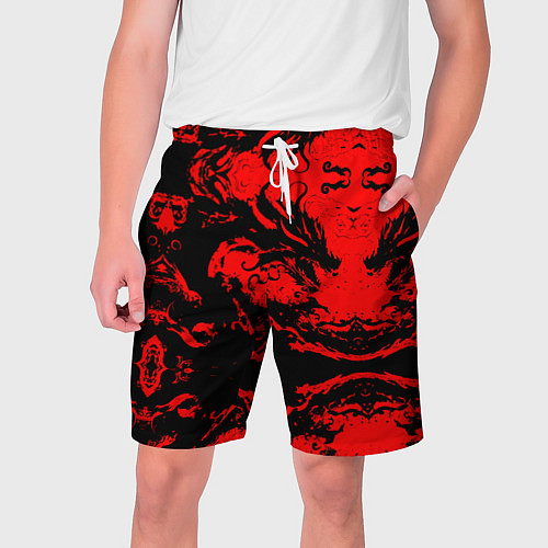 Мужские шорты Черный дракон на красном небе / 3D-принт – фото 1