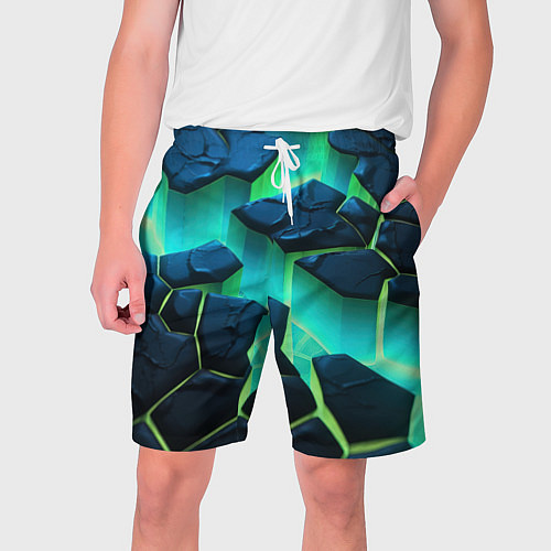 Мужские шорты Разлом объемных зеленых плит / 3D-принт – фото 1