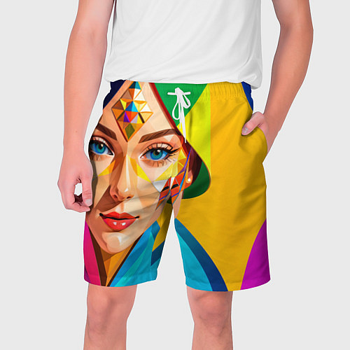 Мужские шорты Девушка лицо с ромбическим орнаментом / 3D-принт – фото 1