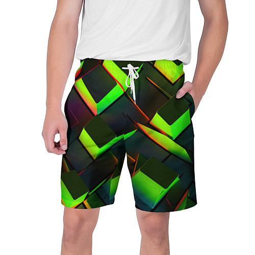 Мужские шорты Зеленые неоновые плитки / 3D-принт – фото 1