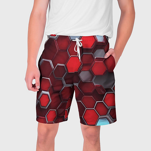 Мужские шорты Cyber hexagon red / 3D-принт – фото 1