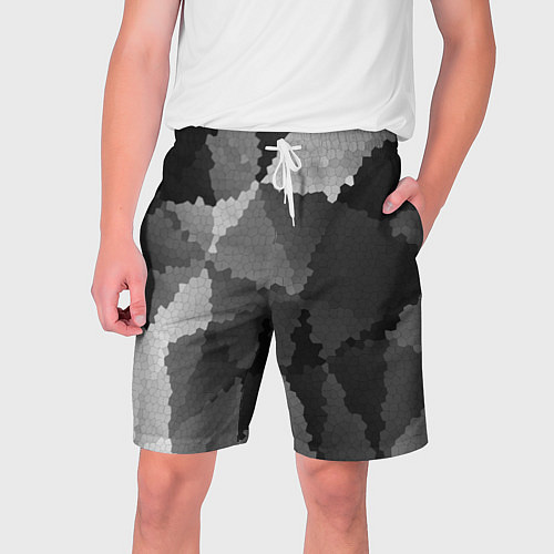 Мужские шорты Мозаичный узор в серых оттенках / 3D-принт – фото 1