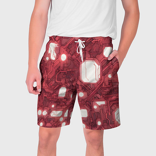 Мужские шорты Красные Кибер схемы неон / 3D-принт – фото 1