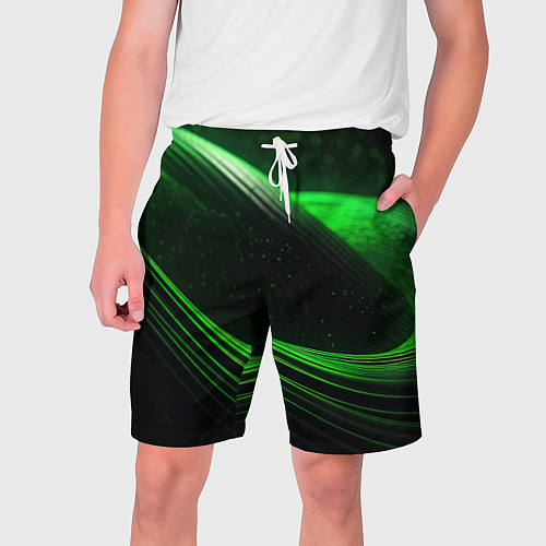 Мужские шорты Зеленые абстрактные волны / 3D-принт – фото 1