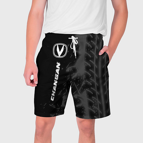 Мужские шорты Changan speed на темном фоне со следами шин: по-ве / 3D-принт – фото 1