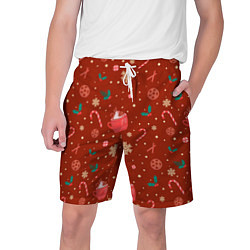 Шорты на шнурке мужские Паттерн новогодняя пижама, цвет: 3D-принт