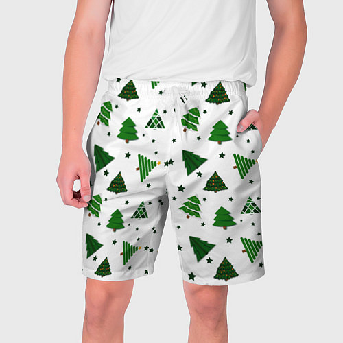 Мужские шорты Узор с зелеными елочками / 3D-принт – фото 1