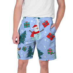 Мужские шорты Снеговики с новогодними подарками паттерн