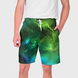 Шорты на шнурке мужские Бескрайний космос зелёный, цвет: 3D-принт