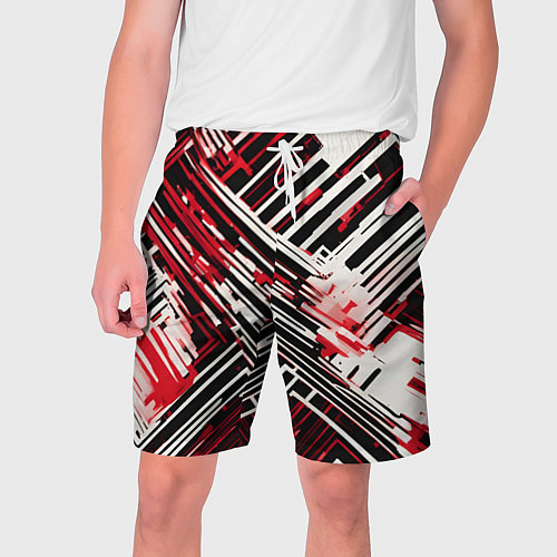 Мужские шорты Киберпанк линии белые и красные / 3D-принт – фото 1