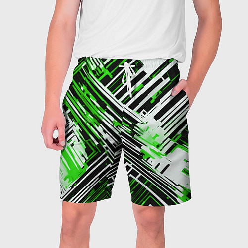 Мужские шорты Киберпанк линии белые и зелёные / 3D-принт – фото 1