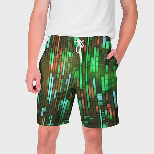 Мужские шорты Неоновые полосы зелёные / 3D-принт – фото 1
