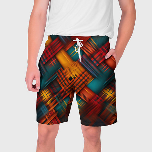 Мужские шорты Разноцветная клетка в шотландском стиле / 3D-принт – фото 1
