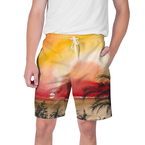 Мужские шорты Тропический закат акварель / 3D-принт – фото 1
