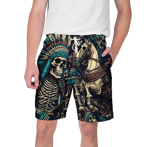 Мужские шорты Татуировка скелета индейца и ковбоя в техасе / 3D-принт – фото 1