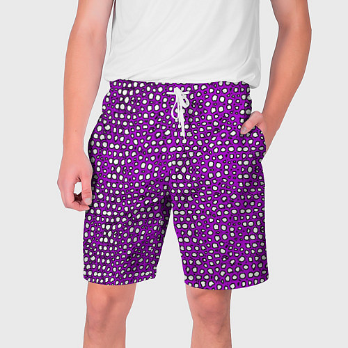 Мужские шорты Белые пузырьки на фиолетовом фоне / 3D-принт – фото 1