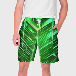 Шорты на шнурке мужские Зелёные неон полосы киберпанк, цвет: 3D-принт