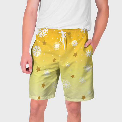 Мужские шорты Снежинки и звезды на желтом / 3D-принт – фото 1
