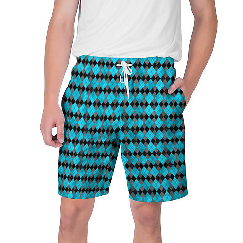 Мужские шорты Ромбик клссический черно голубой / 3D-принт – фото 1