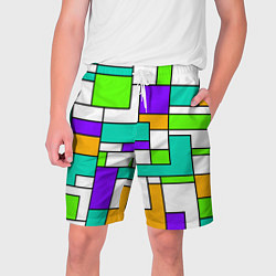 Шорты на шнурке мужские Геометрический зелёно-фиолетовый, цвет: 3D-принт