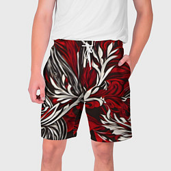 Шорты на шнурке мужские Красно белый узор на чёрном фоне, цвет: 3D-принт