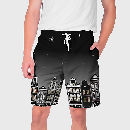 Мужские шорты Ночной город и звездное небо / 3D-принт – фото 1