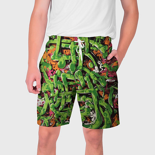 Мужские шорты Оранжево-зелёное граффити / 3D-принт – фото 1