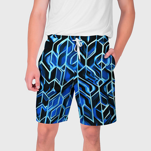 Мужские шорты Синие полосы на чёрном фоне / 3D-принт – фото 1