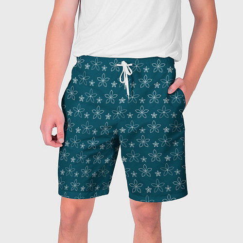 Мужские шорты Паттерн бирюзовый маленькие стилизованные цветы / 3D-принт – фото 1