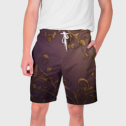 Мужские шорты Золотистые узоры на фиолетовом фоне