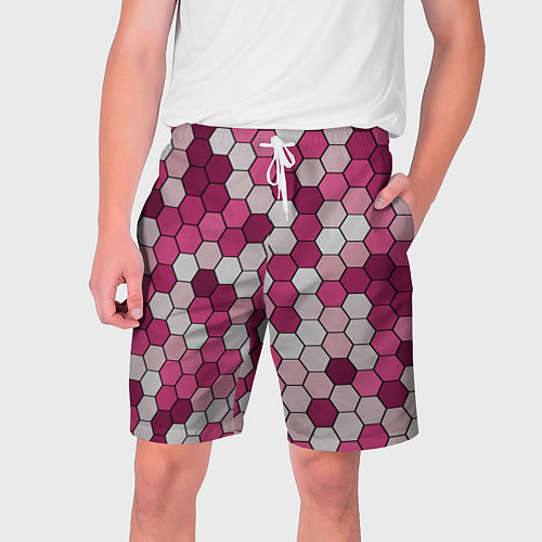 Мужские шорты Камуфляж гексагон розовый / 3D-принт – фото 1