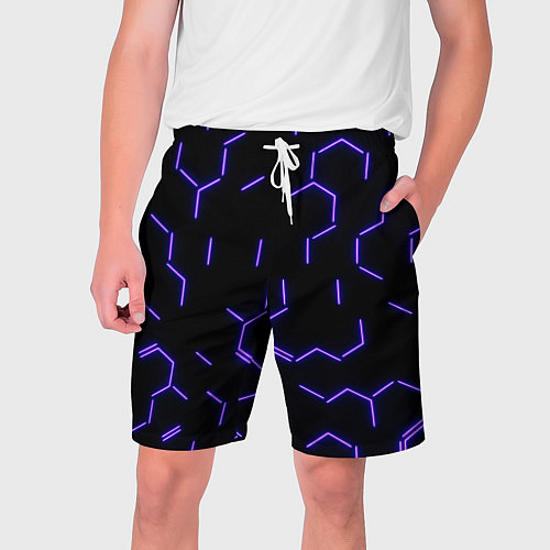 Мужские шорты Фиолетовые неоновые неполные гексагоны / 3D-принт – фото 1