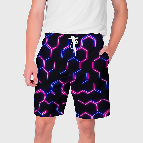Мужские шорты Сине-розовые неоновые неполные гексагоны / 3D-принт – фото 1