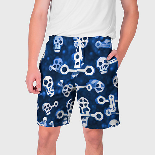 Мужские шорты Белые черепки и кости на синем / 3D-принт – фото 1