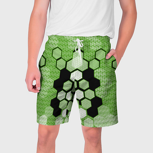 Мужские шорты Зелёная кибер броня hexagons / 3D-принт – фото 1