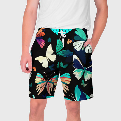 Мужские шорты Бирюзовые бабочки паттерн / 3D-принт – фото 1