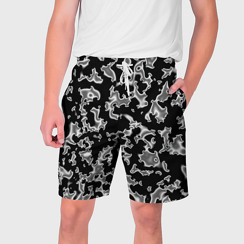 Мужские шорты Капли жидкого металла - камуфляж на чёрном / 3D-принт – фото 1