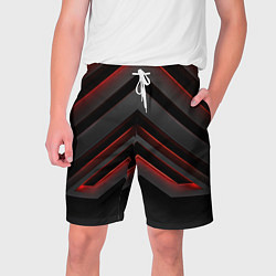 Мужские шорты Красные яркие неоновые полосы на черной абстракции