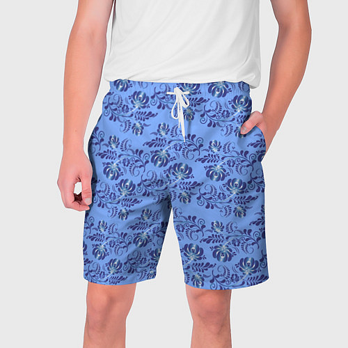 Мужские шорты Узоры гжель на голубом фоне / 3D-принт – фото 1